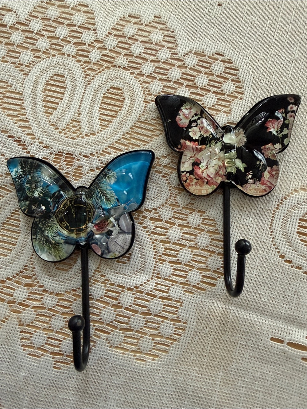 Decorative Butterfly Wall Hooks in Blue and Black - Set of 2